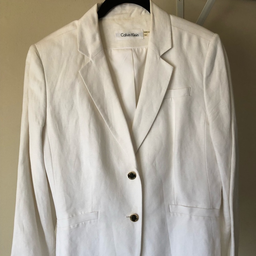 Linen/rayon classic white summer suit jacket